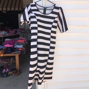 Formal black and white striped dress